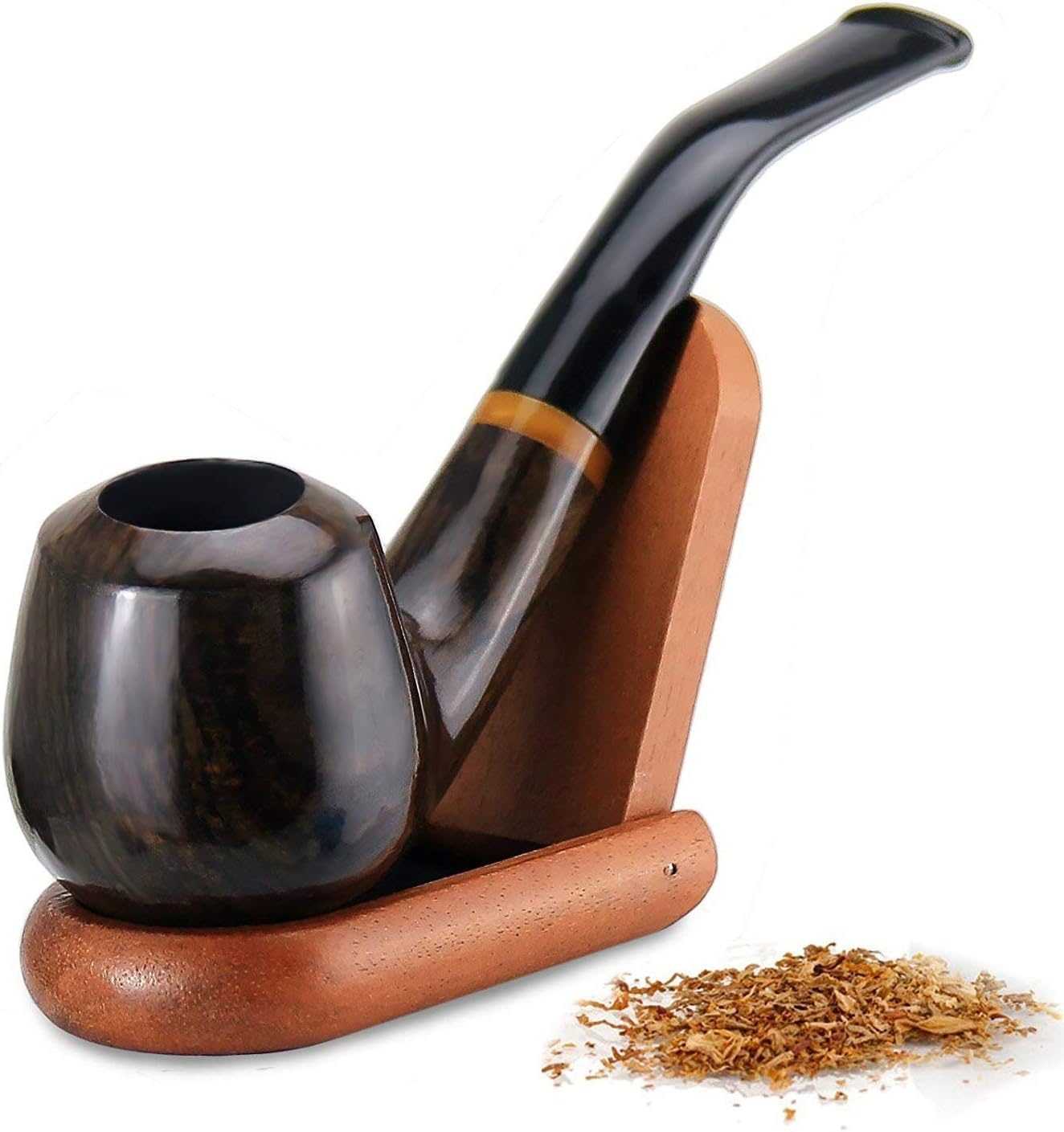 Joyoldelf Smoking Pipes, Luxury Ebony Tobacco Smoking Pipe Set, Deepened & Windproof Wooden Pipe with Leather Tobacco Pouches, Pipe Stand and Smoking Accessories-8