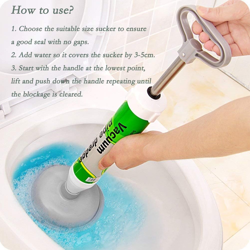 XREXS Drain Buster Toilet Air Plunger - Powerful Drain Plunger with 2 Type Suction Cups, Toilet Unblocker Vacuum Plunger, Sink Unblocker Suitable for Toilet, Bathtub, Shower, Sink-6