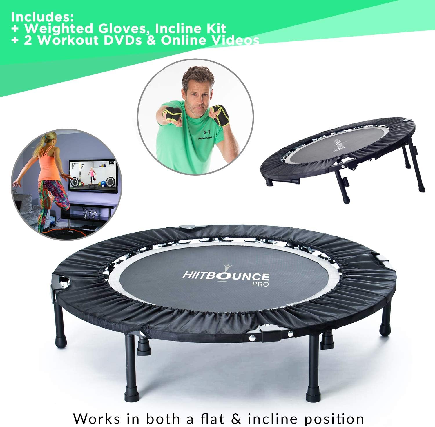 MaXimus HIIT Bounce PRO | Exercise Trampoline For Adults with Handle Bar | Folding Rebounder with Flat or Incline For Awesome Cardio Strength & Tone | Includes DVDs for Fitness, Runners & Weight Loss-1