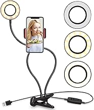 UBeesize Selfie Ring Light with Clip On, Flexible Arms with a Cell Phone Holder Stand for Live Streams/Makeup