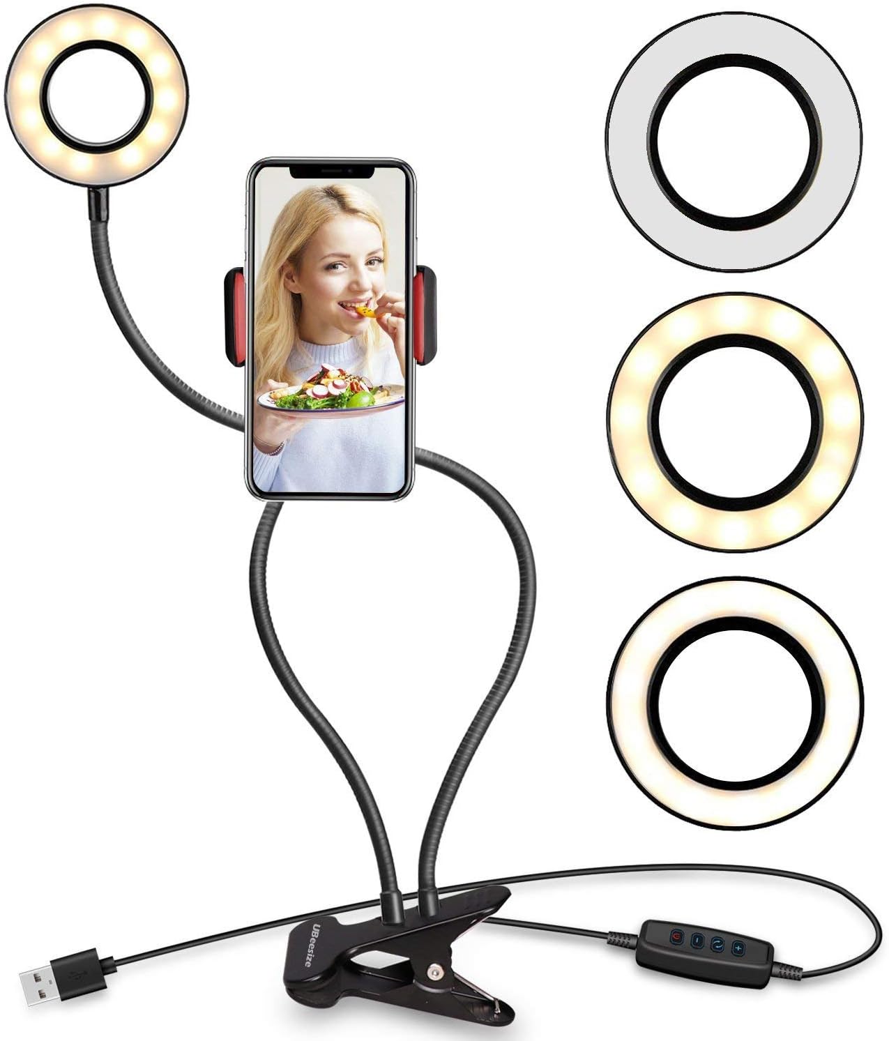 UBeesize Selfie Ring Light with Clip On, Flexible Arms with a Cell Phone Holder Stand for Live Streams/Makeup-0