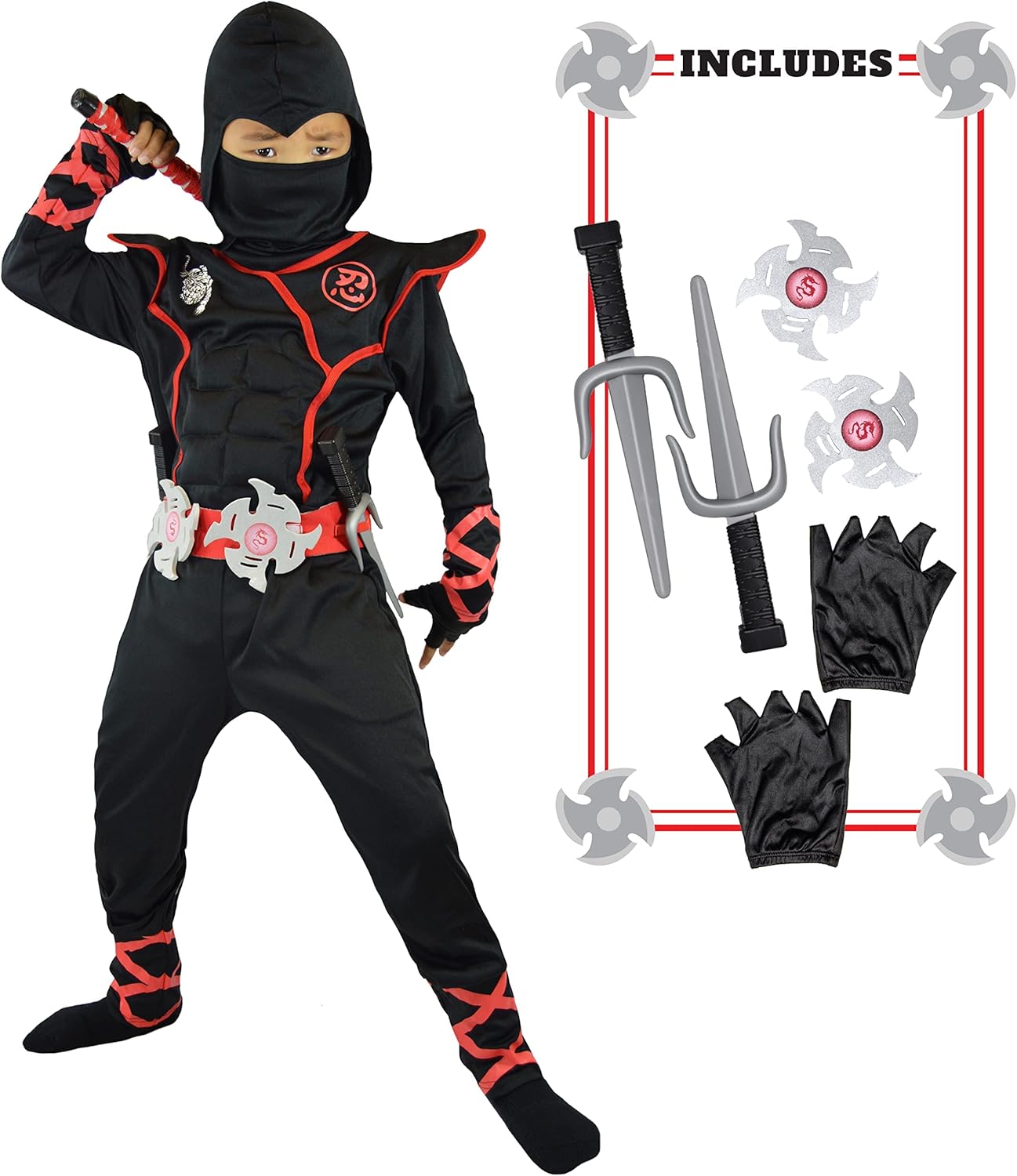 Spooktacular Creations Deluxe Boys Ninja Costume for Kids, Ninja Cosplay Costume for Boys and Girls, Ninja Fancy Dress Costume Halloween, Carnival Costume-0