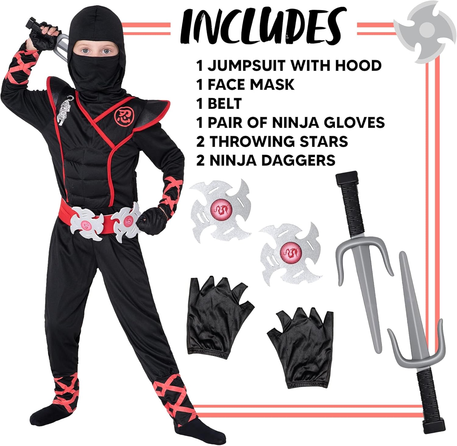 Spooktacular Creations Deluxe Boys Ninja Costume for Kids, Ninja Cosplay Costume for Boys and Girls, Ninja Fancy Dress Costume Halloween, Carnival Costume-4