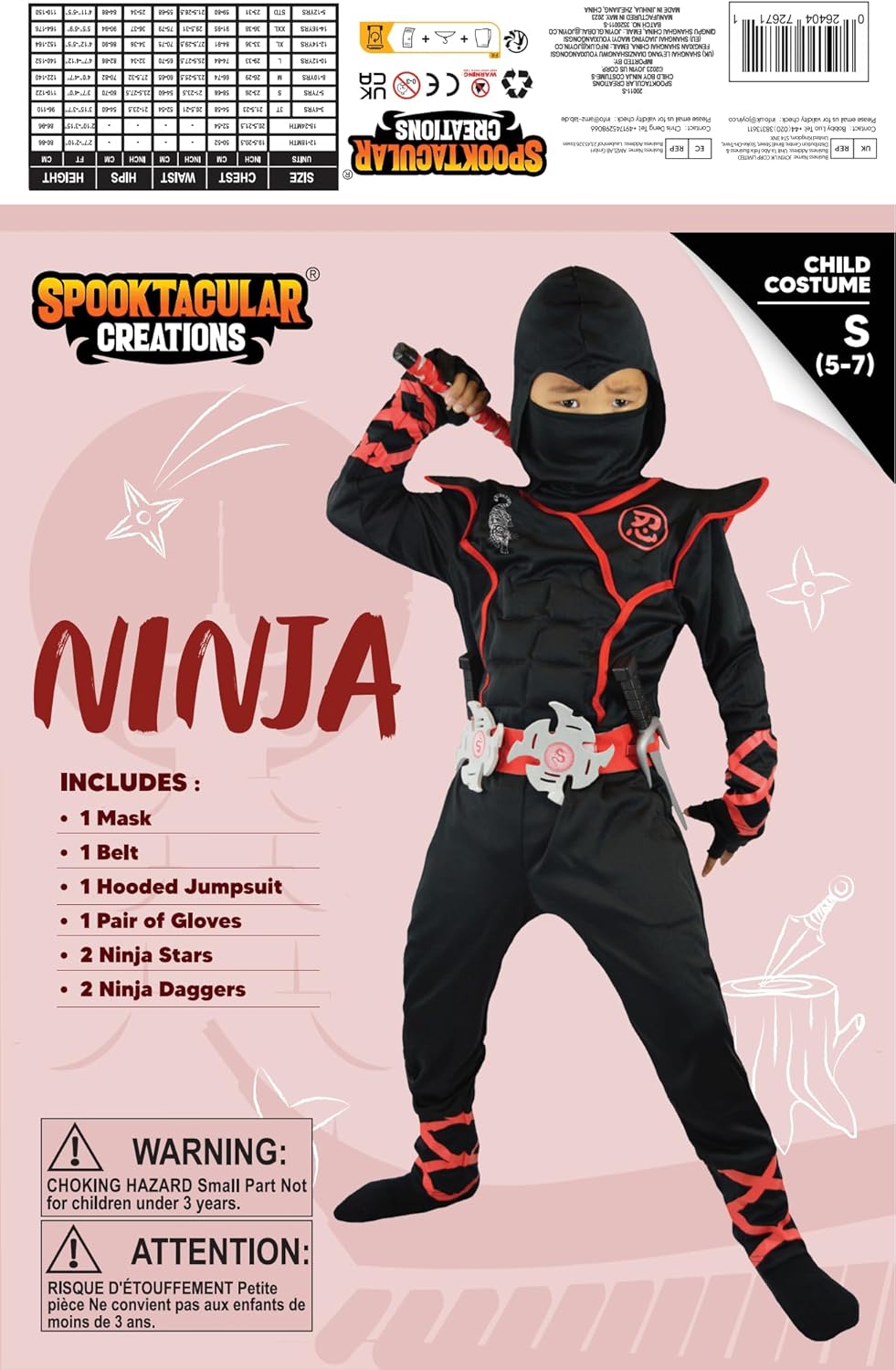 Spooktacular Creations Deluxe Boys Ninja Costume for Kids, Ninja Cosplay Costume for Boys and Girls, Ninja Fancy Dress Costume Halloween, Carnival Costume-9