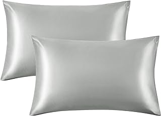 Bedsure Satin Pillowcase for Hair and Skin - Similar to Silk Pillowcase, Pillow Cases 2 Pack with Envelope Closure, Gifts for Women, Queen & Standard Size 50 x 75 cm, Grey