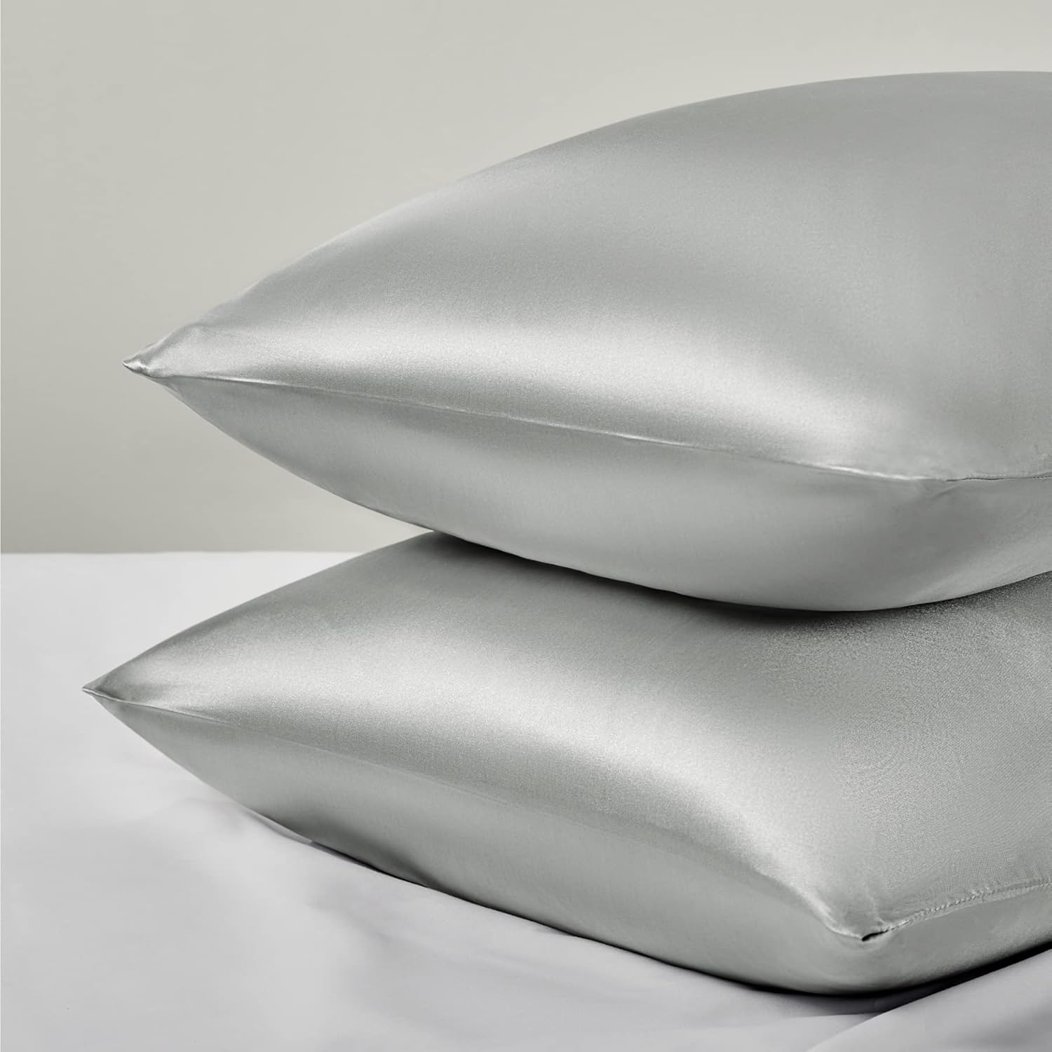 Bedsure Satin Pillowcase for Hair and Skin - Similar to Silk Pillowcase, Pillow Cases 2 Pack with Envelope Closure, Gifts for Women, Queen & Standard Size 50 x 75 cm, Grey-1