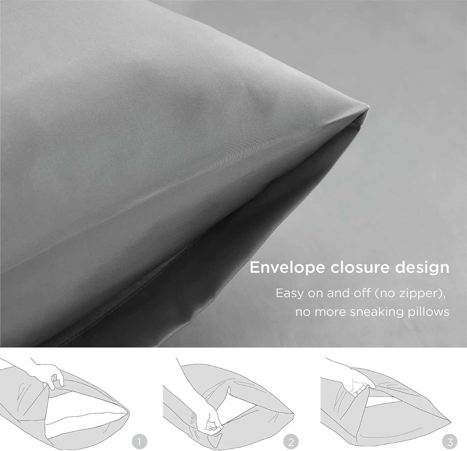 Bedsure Satin Pillowcase for Hair and Skin - Similar to Silk Pillowcase, Pillow Cases 2 Pack with Envelope Closure, Gifts for Women, Queen & Standard Size 50 x 75 cm, Grey-2