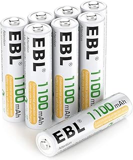 EBL AAA Rechargeable Batteries 1100mAh, 8 Counts AAA Batteries with Storage Case