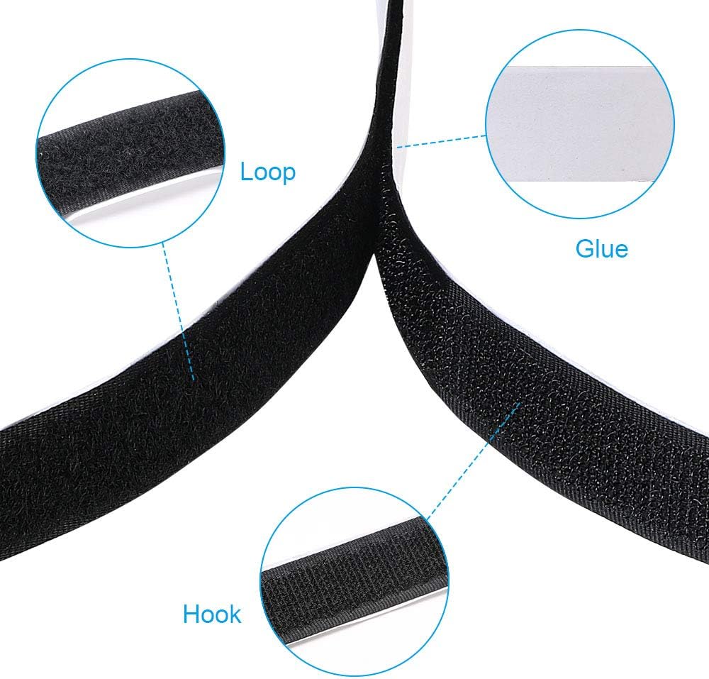 Vicloon 500cm * 20mm Hook and Loop Strip, 5m Self Adhesive Sticky Back Fastening Tape Strips Set with Sticky Glue Nylon Fabric Fastener, Sticky Backed (Black)-1