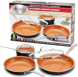 Gotham Steel 5 Piece Kitchen Essentials Cookware Set with Ultra Nonstick Copper Surface Dishwasher Safe, Cool Touch Handles- Includes Fry Pans, Graphite