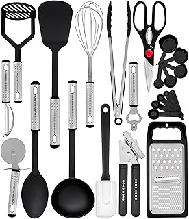 Kitchen Utensils Set - Non-Stick Heat Resistant Cooking Utensils Set - Spoons Turners Spatula Ladle Set - Kitchen Tools Gadgets Accessories (25 pcs Nylon Set - Black)