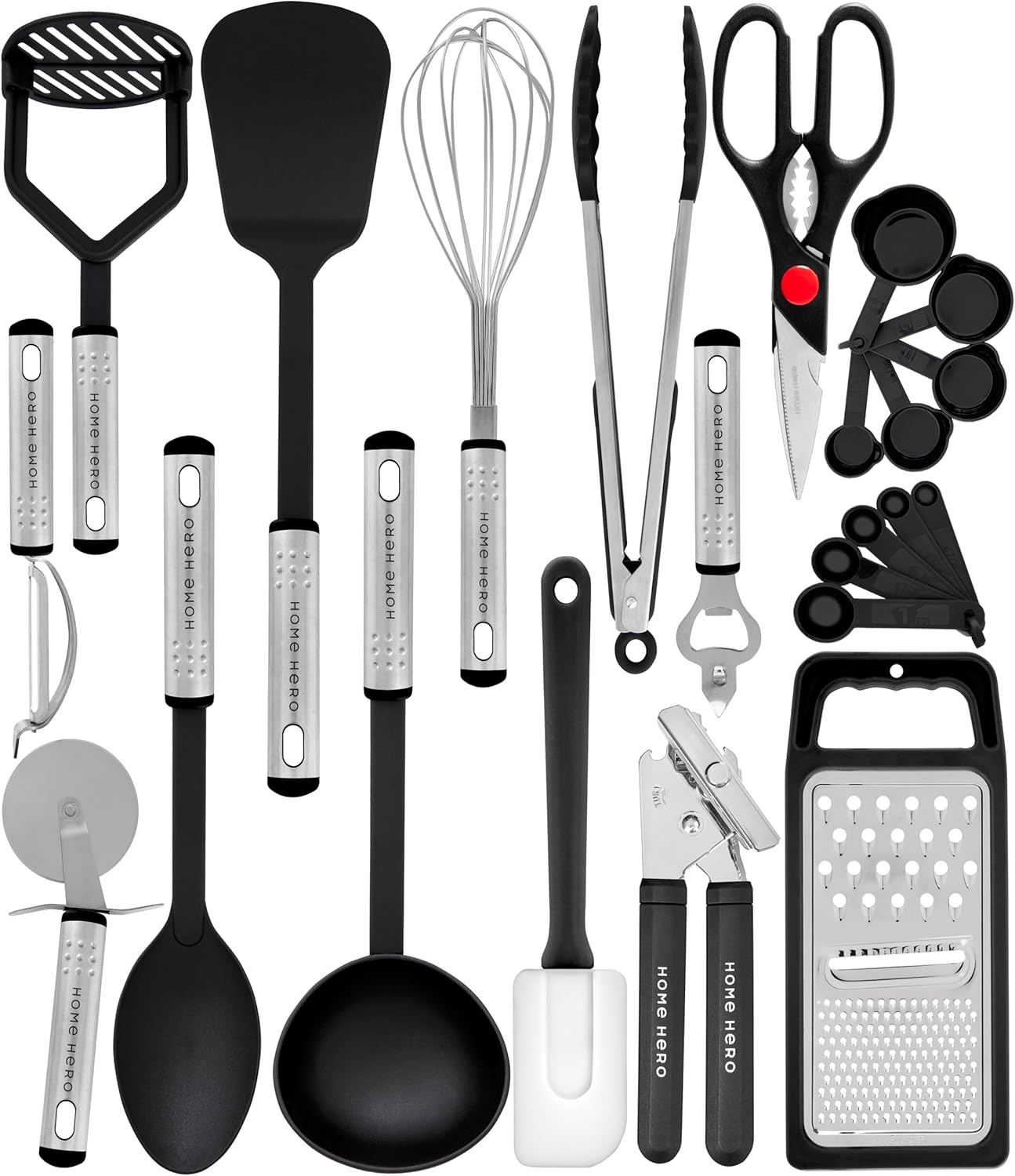 Kitchen Utensils Set - Non-Stick Heat Resistant Cooking Utensils Set - Spoons Turners Spatula Ladle Set - Kitchen Tools Gadgets Accessories (25 pcs Nylon Set - Black)-0