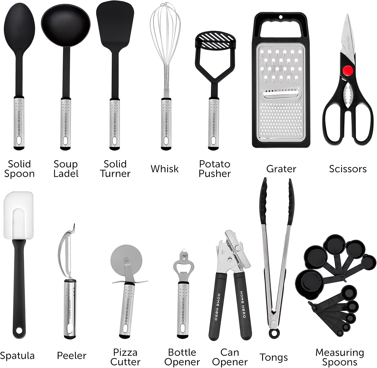 Kitchen Utensils Set - Non-Stick Heat Resistant Cooking Utensils Set - Spoons Turners Spatula Ladle Set - Kitchen Tools Gadgets Accessories (25 pcs Nylon Set - Black)-1