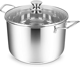 Penguin Home Stock Pot 24 cm, 7 Litre Stainless Steel Stockpot with Glass Lid Soup Pan Induction Safe Soup Pot, Casserole Dish Cooking Pot - 24x16cm Mirror Finish Cooker Pot Set