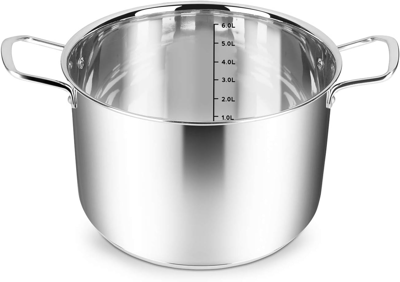 Penguin Home Stock Pot 24 cm, 7 Litre Stainless Steel Stockpot with Glass Lid Soup Pan Induction Safe Soup Pot, Casserole Dish Cooking Pot - 24x16cm Mirror Finish Cooker Pot Set-7