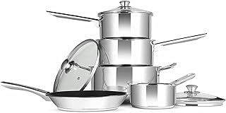 Penguin Home Set of 5 Cookware Pan Set, Stainless Steel Kitchen Set of 5 Piece - 18 cm & 20 cm Saucepan with lid, 24 cm Non Stick Frying Pan, 24 cm Stock Pot and 14 cm Milk Pan