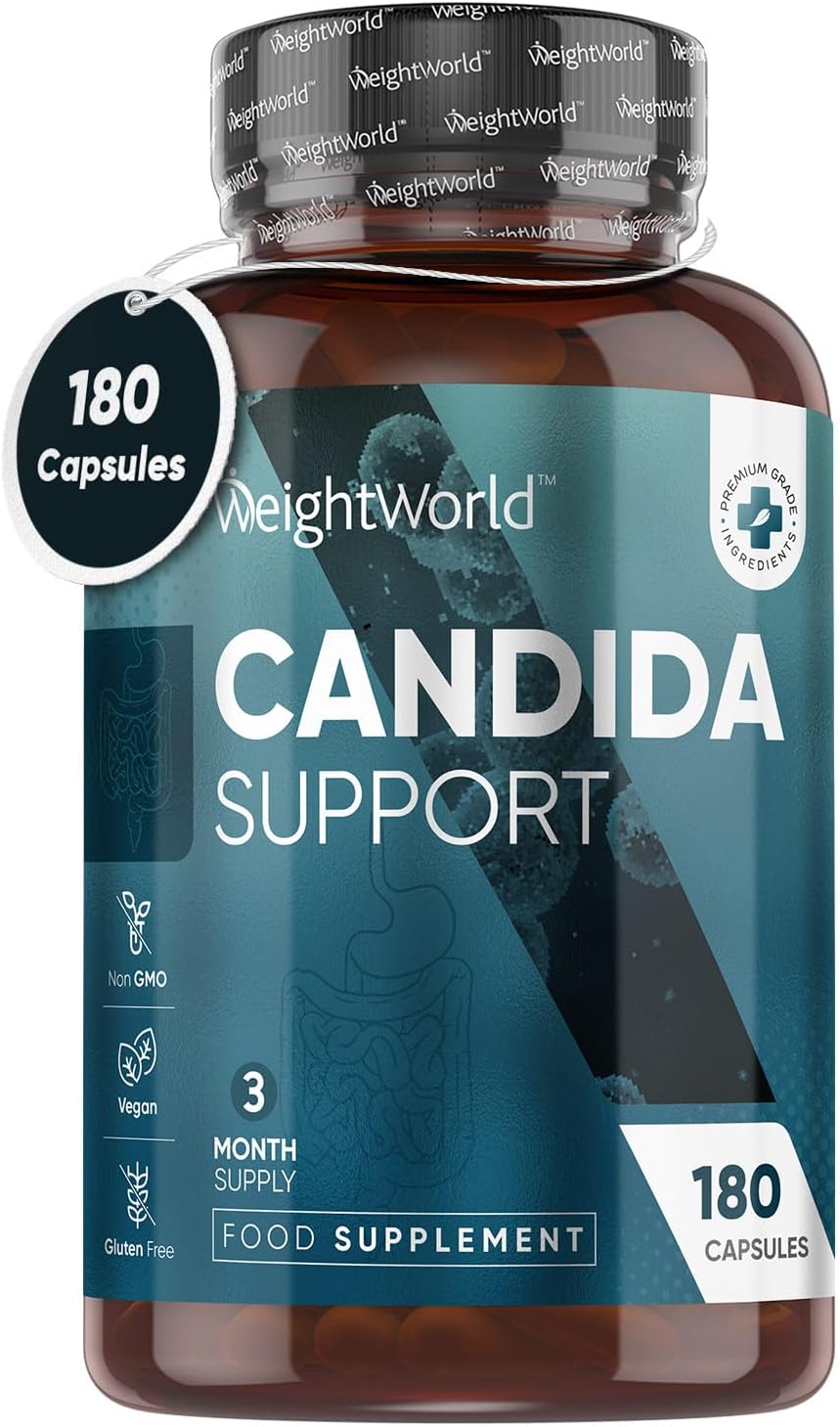 Candida Support - 180 Vegan Capsules - 3 Months Supply - For Men & Women - With Aloe Vera, Caprylic Acid, Grape Seed Extract & Rosemary Powder & Probiotics 400 Million CFU - Candida Cleanse Supplement-0