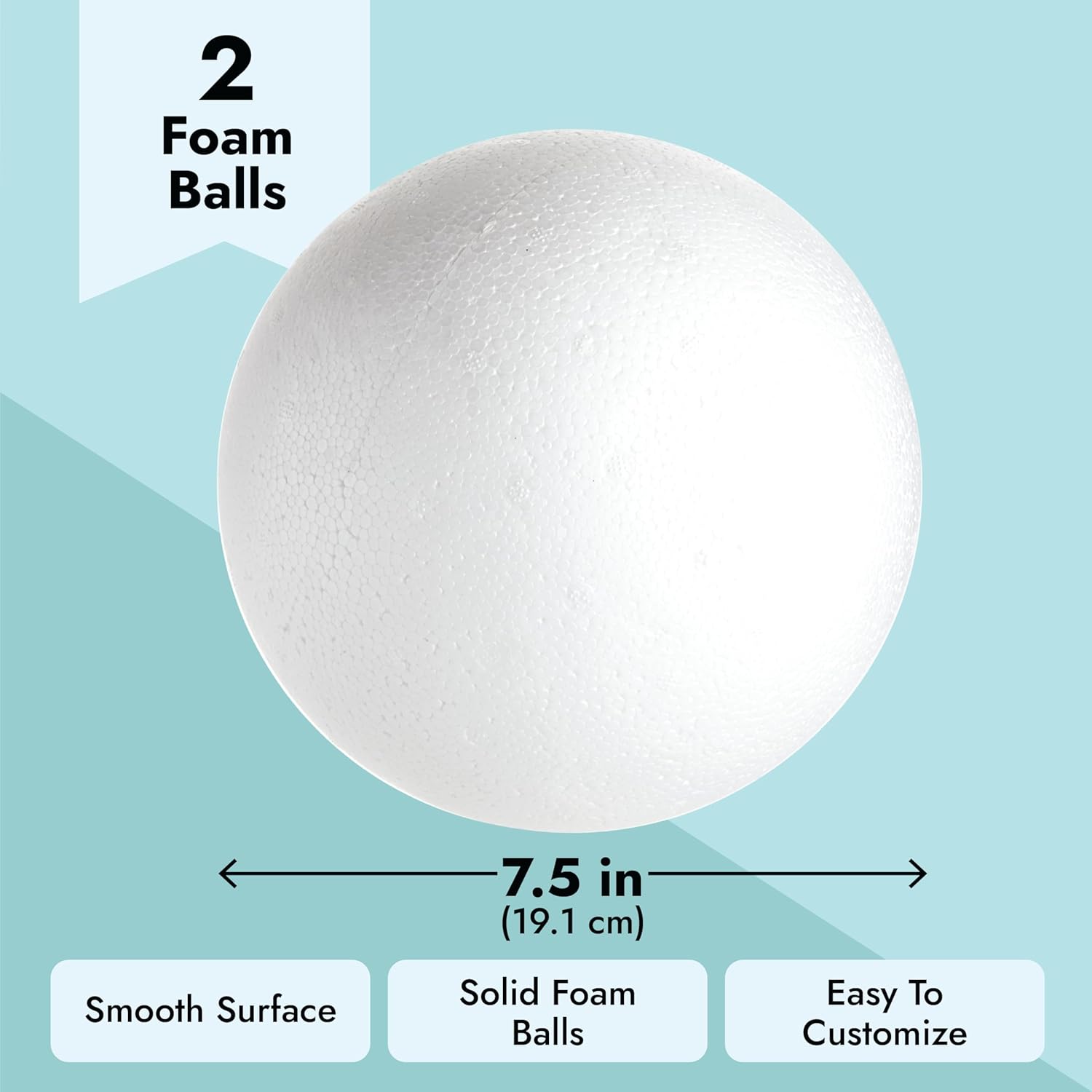 2 Pack Large Foam Balls for Crafts, 19 cm Diameter Solid Polystyrene Spheres for DIY Projects, Flower Centerpieces (White)-3