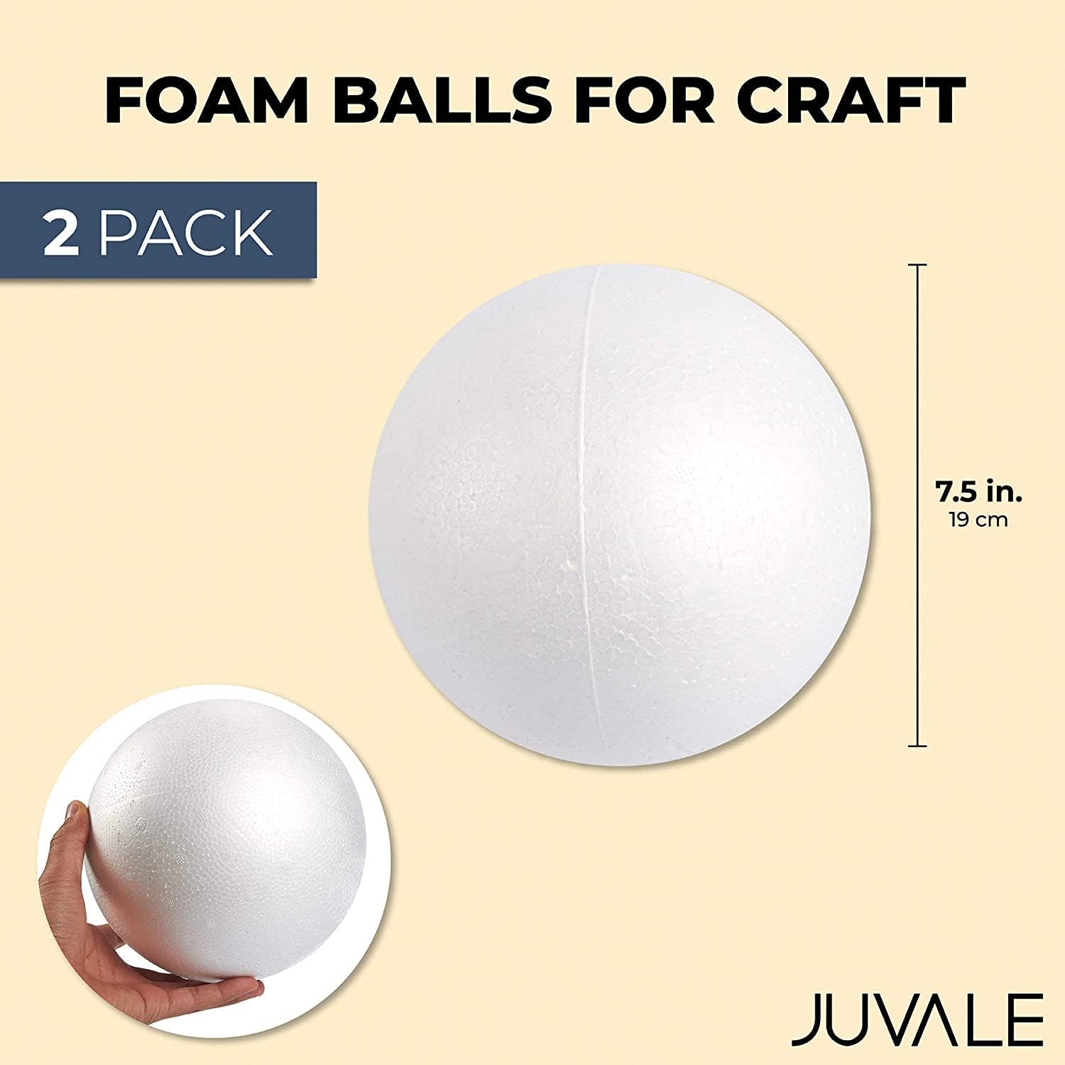 2 Pack Large Foam Balls for Crafts, 19 cm Diameter Solid Polystyrene Spheres for DIY Projects, Flower Centerpieces (White)-4