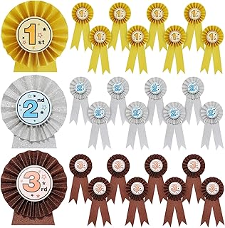 Juvale 24-Pack Award Ribbons, 1st, 2nd, and 3rd Place Recognition Awards, Rosette Victory Ribbons for Sports Event, Spelling Bees, School Science Fairs, Talent Shows Contest (Gold, Silver, Bronze)