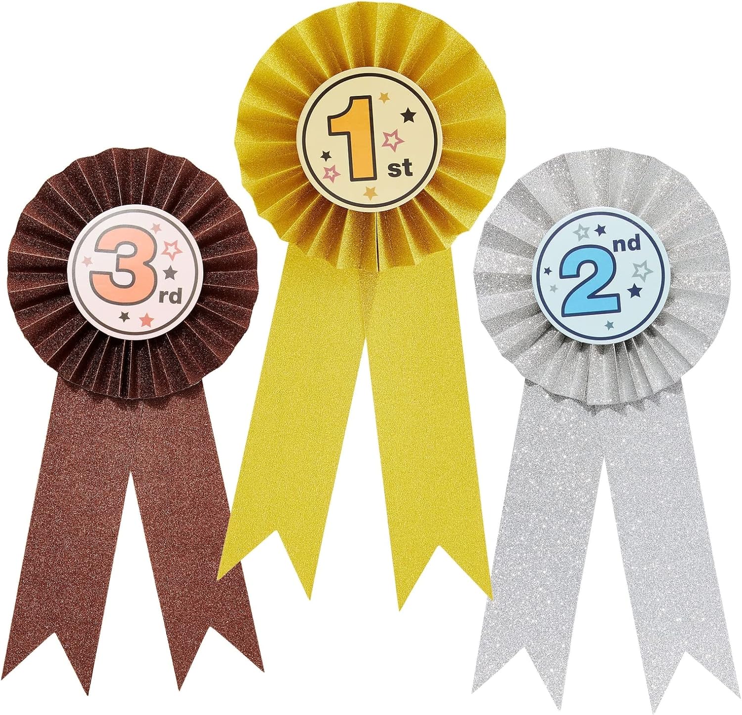 Juvale 24-Pack Award Ribbons, 1st, 2nd, and 3rd Place Recognition Awards, Rosette Victory Ribbons for Sports Event, Spelling Bees, School Science Fairs, Talent Shows Contest (Gold, Silver, Bronze)-3