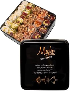 Mughe Gourmet Luxury Sultan Pistachio Turkish Delight Candy Elegant Gift Tin Box - Lokum Delights Orange, Hazelnut, Almonds - 2.2lb/1000g - Perfect Gifts for Mother's Day, Father's Day, Birthday