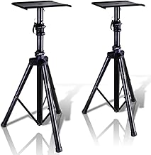 Pyle Dual Studio Monitor, 2 Speaker Stand Mount Kit, Heavy Duty Tripod Pair, Adjustable Height Speaker Stands - 85 to 135 cm, Metal Platform Base - Easy Mobility Safety PIN for Structural Stability