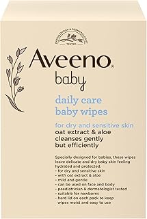 Aveeno Baby Daily Care Wipes Sensitive Skin Cleanse Gently And Efficiently Baby Essentials, White, Pack Of 12 (864 Wipes In Total)