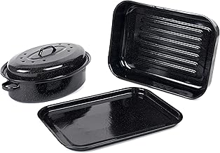 Russell Hobbs Vitreous Enamel Deep Roaster, Baking Tray and Self Basting Roaster with Lid, Black