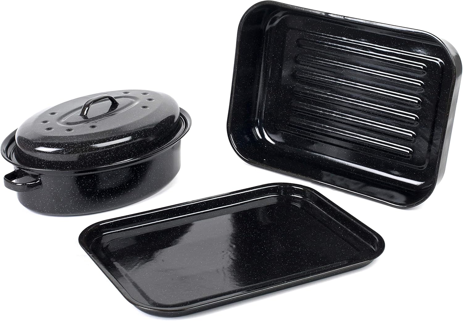 Russell Hobbs Vitreous Enamel Deep Roaster, Baking Tray and Self Basting Roaster with Lid, Black-0