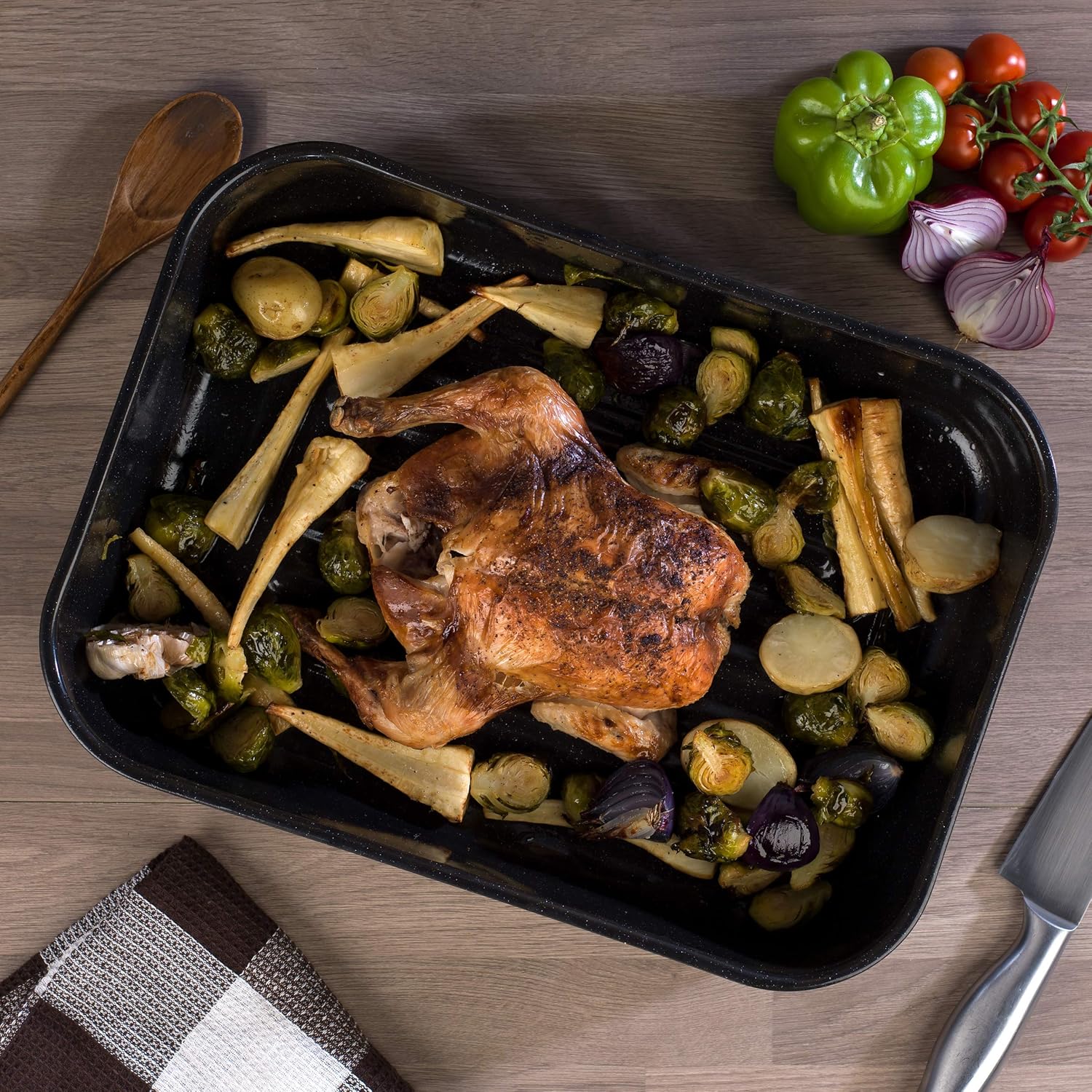 Russell Hobbs Vitreous Enamel Deep Roaster, Baking Tray and Self Basting Roaster with Lid, Black-6