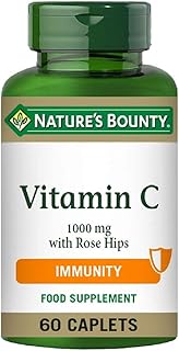 Nature's Bounty Vitamin C 1000 mg with Rose Hips - Pack of 60 Coated Caplets - Supports Immunity and Energy - Vegan and Gluten Free