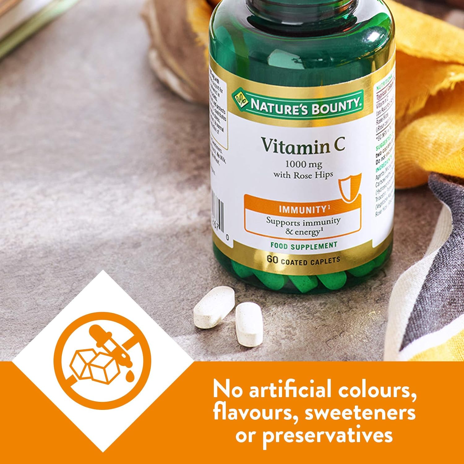 Nature's Bounty Vitamin C 1000 mg with Rose Hips - Pack of 60 Coated Caplets - Supports Immunity and Energy - Vegan and Gluten Free-4