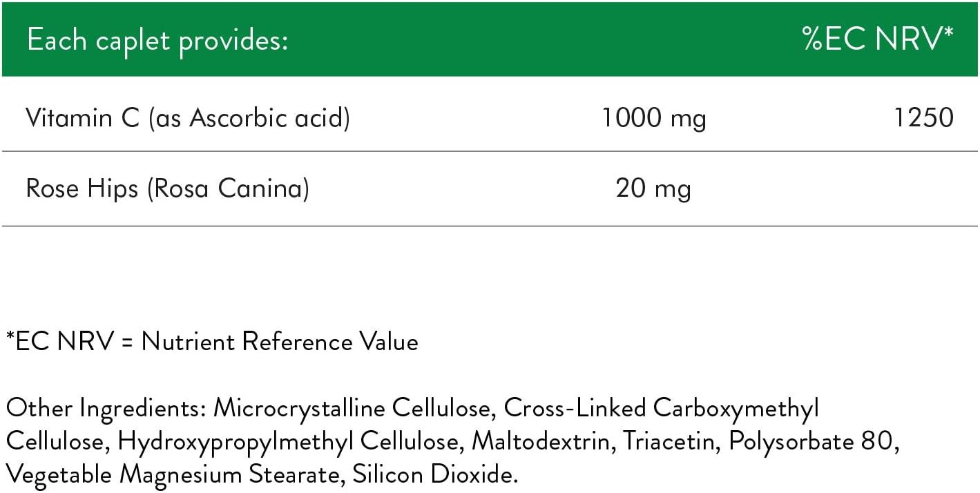 Nature's Bounty Vitamin C 1000 mg with Rose Hips - Pack of 60 Coated Caplets - Supports Immunity and Energy - Vegan and Gluten Free-6