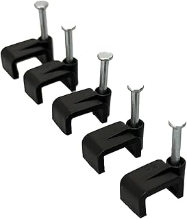 On1shelf® Black Flat Cable Clips with Fixing Nail 8mm 50 Pieces