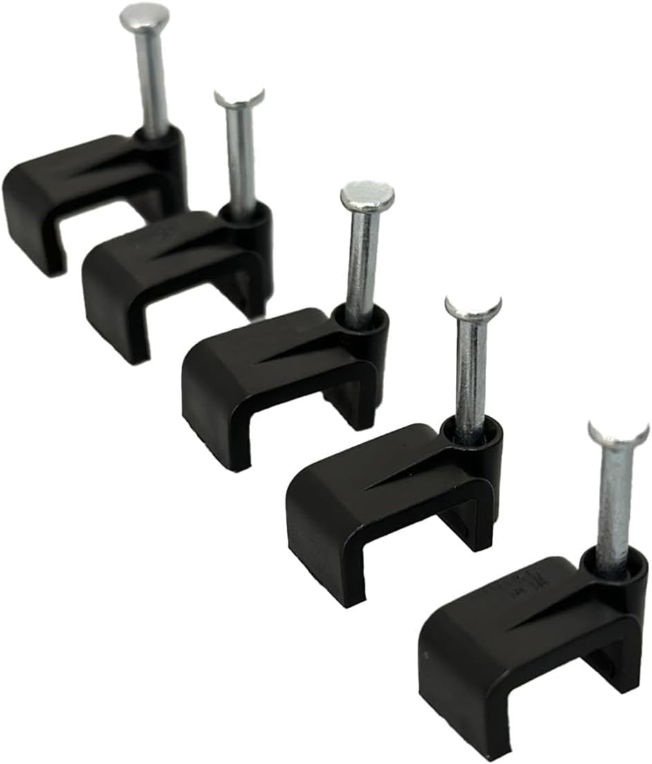 On1shelf® Black Flat Cable Clips with Fixing Nail 8mm 50 Pieces-0