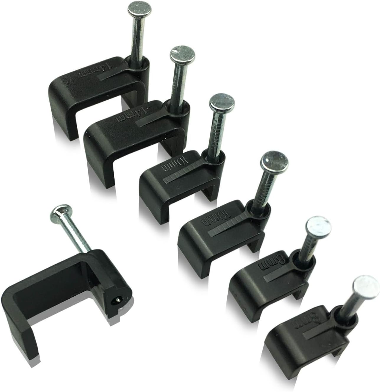 On1shelf® Black Flat Cable Clips with Fixing Nail 8mm 50 Pieces-1