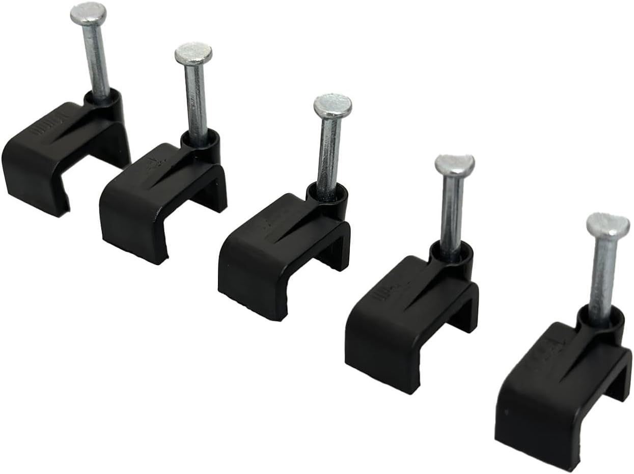 On1shelf® Black Flat Cable Clips with Fixing Nail 8mm 50 Pieces-2