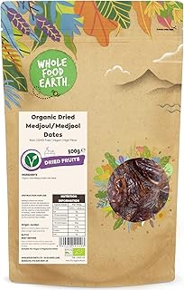 Wholefood Earth Organic Dried Medjoul/Medjool Dates – 500 g | Raw | GMO Free | Vegan | High Fibre | Certified Organic