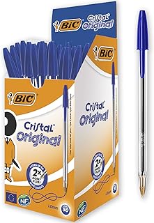 BIC Cristal Original Ball Point Pen - Pack of 50 Pens - Medium Point (1.0 mm) - Blue Ink