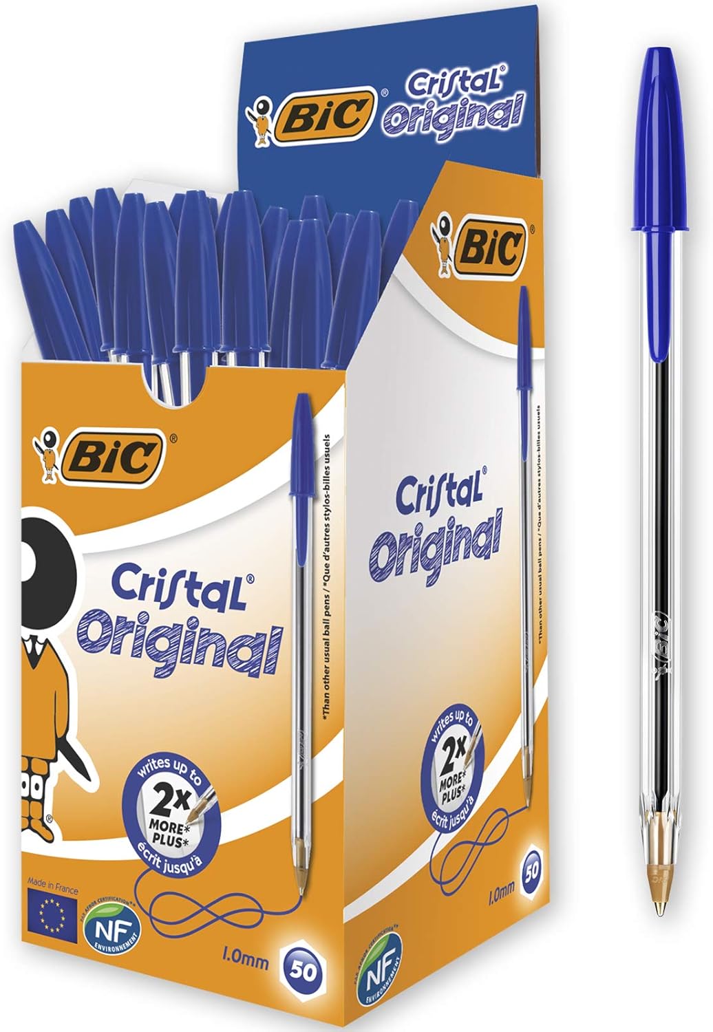 BIC Cristal Original Ball Point Pen - Pack of 50 Pens - Medium Point (1.0 mm) - Blue Ink-0