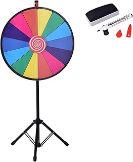 GYMAX 18"/24" Color Prize Wheel 14 Slots Dry Eraser Trade Show Fortune Win Colorful Spin Party Pub Tradeshow Game (24" Tripod Stand)