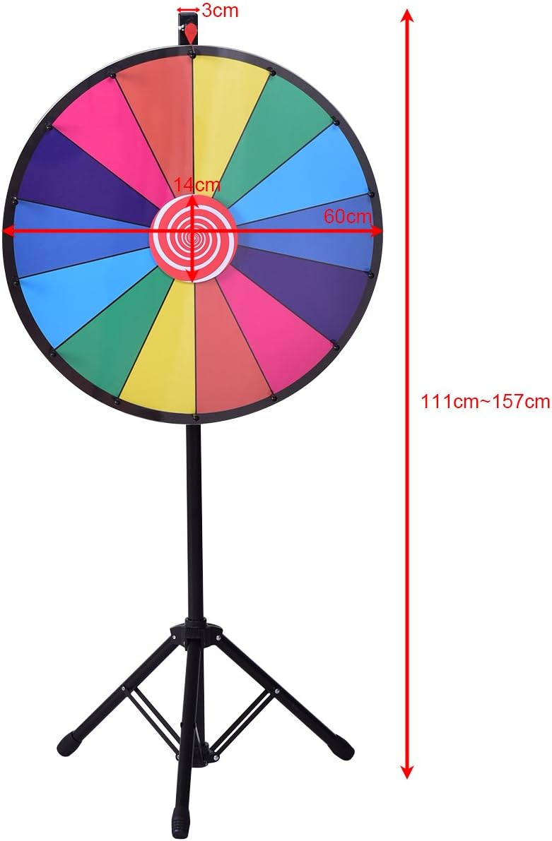 GYMAX 18"/24" Color Prize Wheel 14 Slots Dry Eraser Trade Show Fortune Win Colorful Spin Party Pub Tradeshow Game (24" Tripod Stand)-3