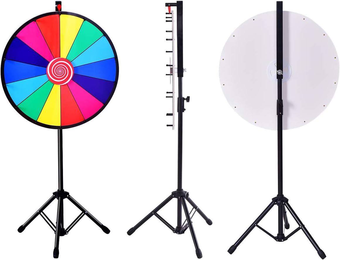 GYMAX 18"/24" Color Prize Wheel 14 Slots Dry Eraser Trade Show Fortune Win Colorful Spin Party Pub Tradeshow Game (24" Tripod Stand)-6