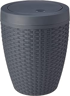 Addis Faux Rattan Round Swing Lid Bathroom Bin, Charcoal, 517488