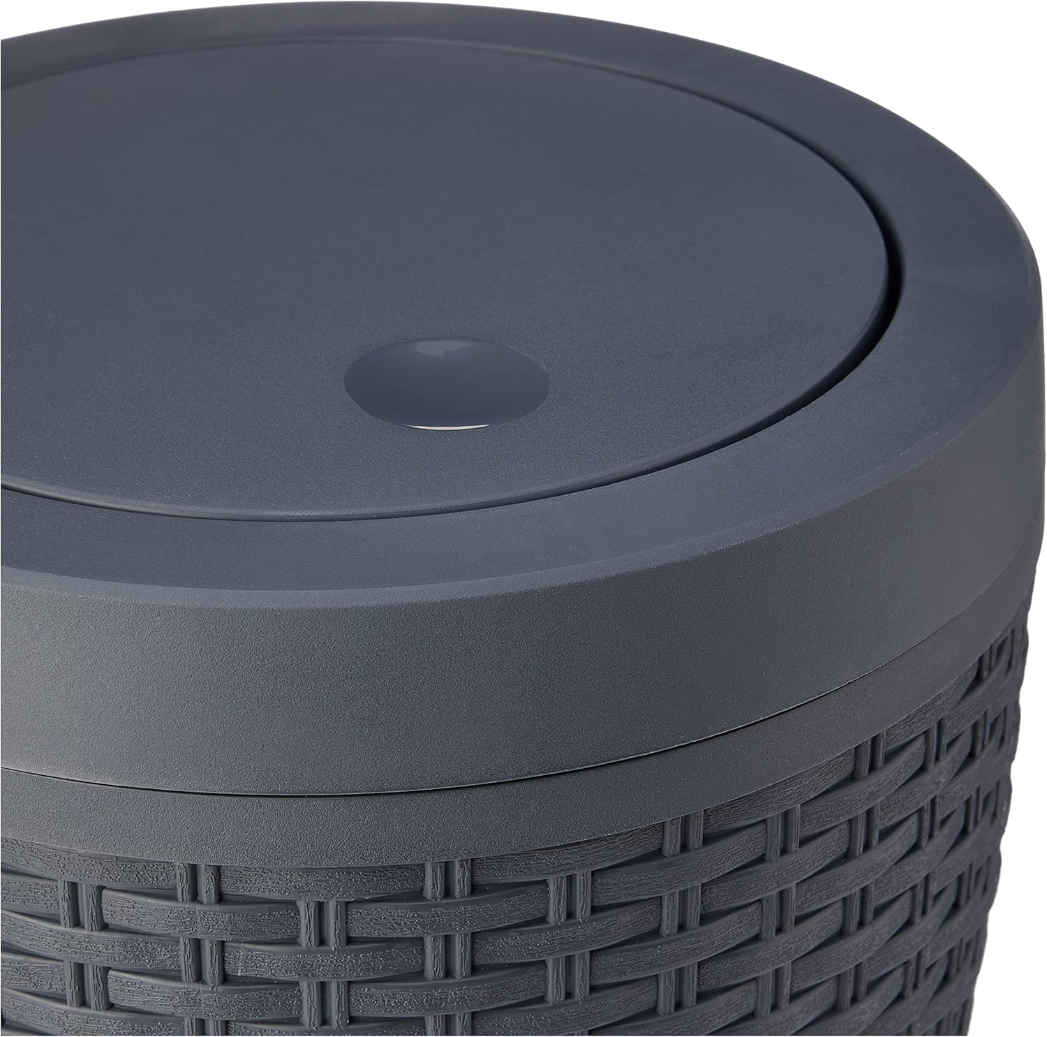 Addis Faux Rattan Round Swing Lid Bathroom Bin, Charcoal, 517488-1