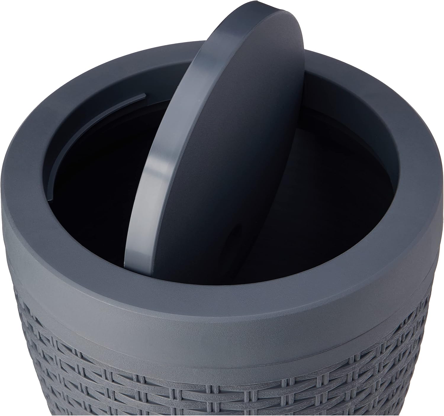 Addis Faux Rattan Round Swing Lid Bathroom Bin, Charcoal, 517488-2