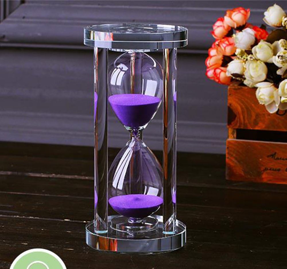 MINGZE Transparent Crystal Hourglass Timer Sand Clock Crafts Glass Decoration, 15 Minutes / 30 Minutes / 60 Minutes (Purple, 60 Minutes)-0