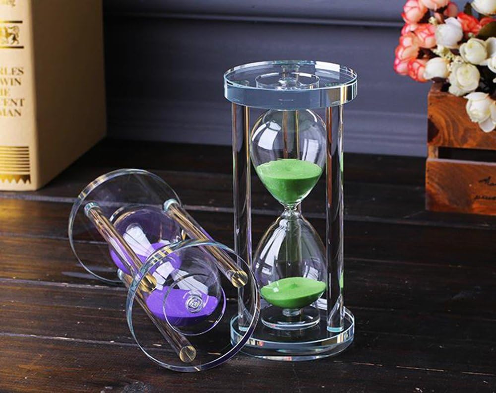 MINGZE Transparent Crystal Hourglass Timer Sand Clock Crafts Glass Decoration, 15 Minutes / 30 Minutes / 60 Minutes (Purple, 60 Minutes)-2