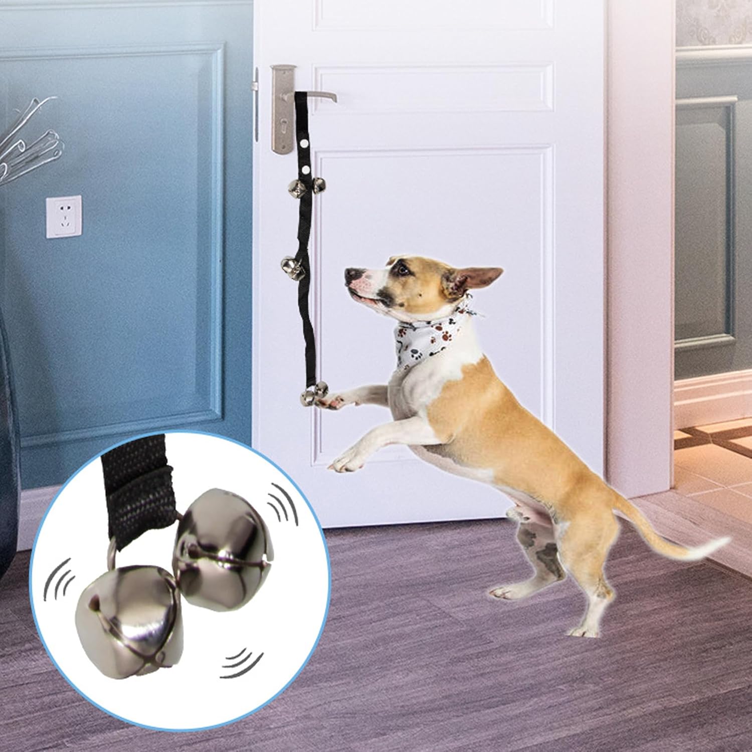 MINGZE Dog Doorbell Dog Bells Toilet Training Puppy, Internal Training Doorbell (Black)-1